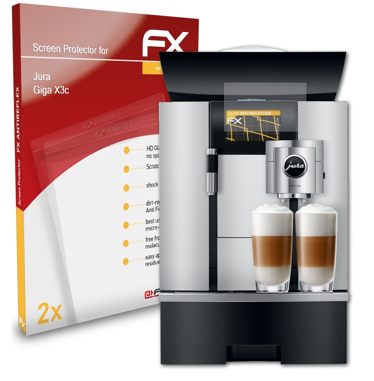 ATFOLIX Jura X3c) 2x FX-Antireflex Giga Displayschutz(für