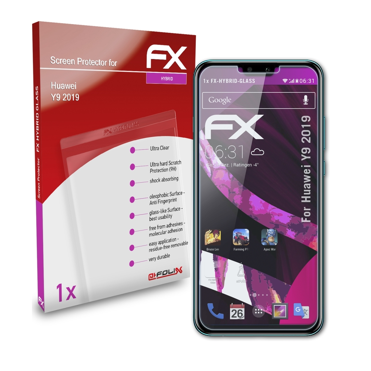 FX-Hybrid-Glass ATFOLIX (2019)) Schutzglas(für Huawei Y9