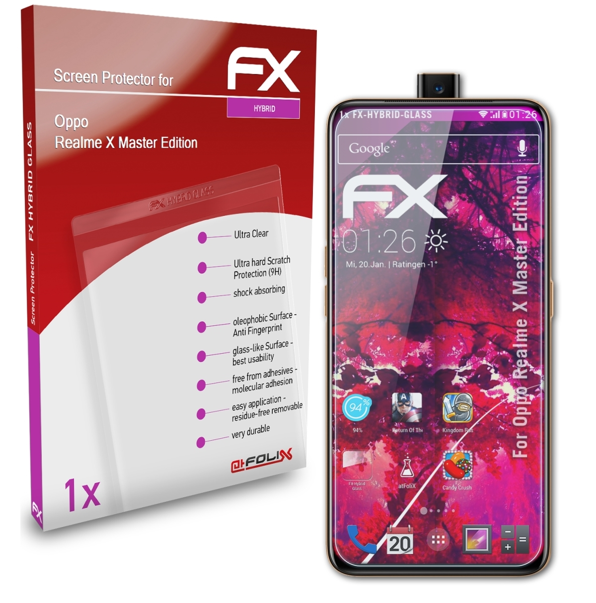 ATFOLIX FX-Hybrid-Glass Edition) Oppo X Realme Schutzglas(für Master