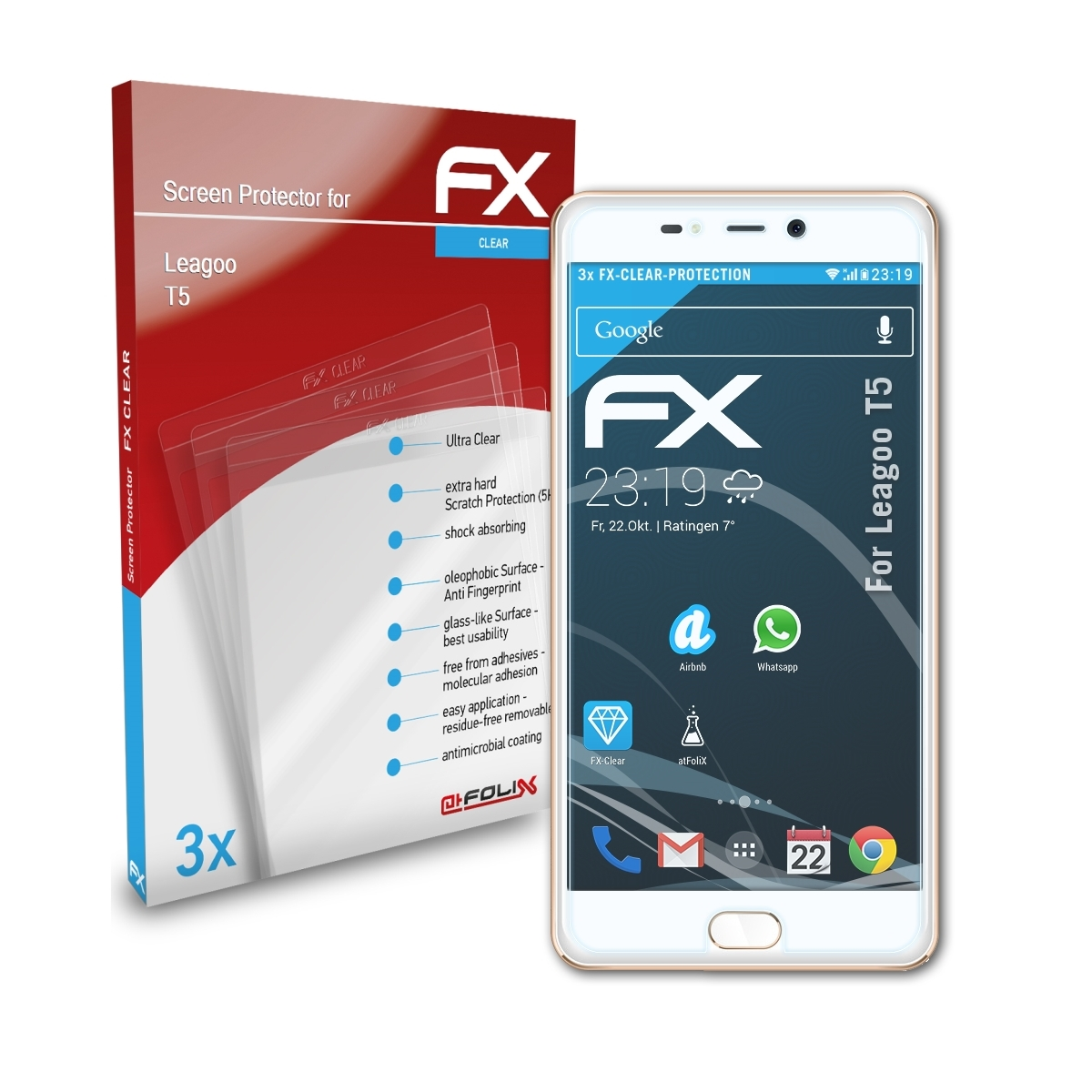 ATFOLIX 3x FX-Clear Leagoo Displayschutz(für T5)