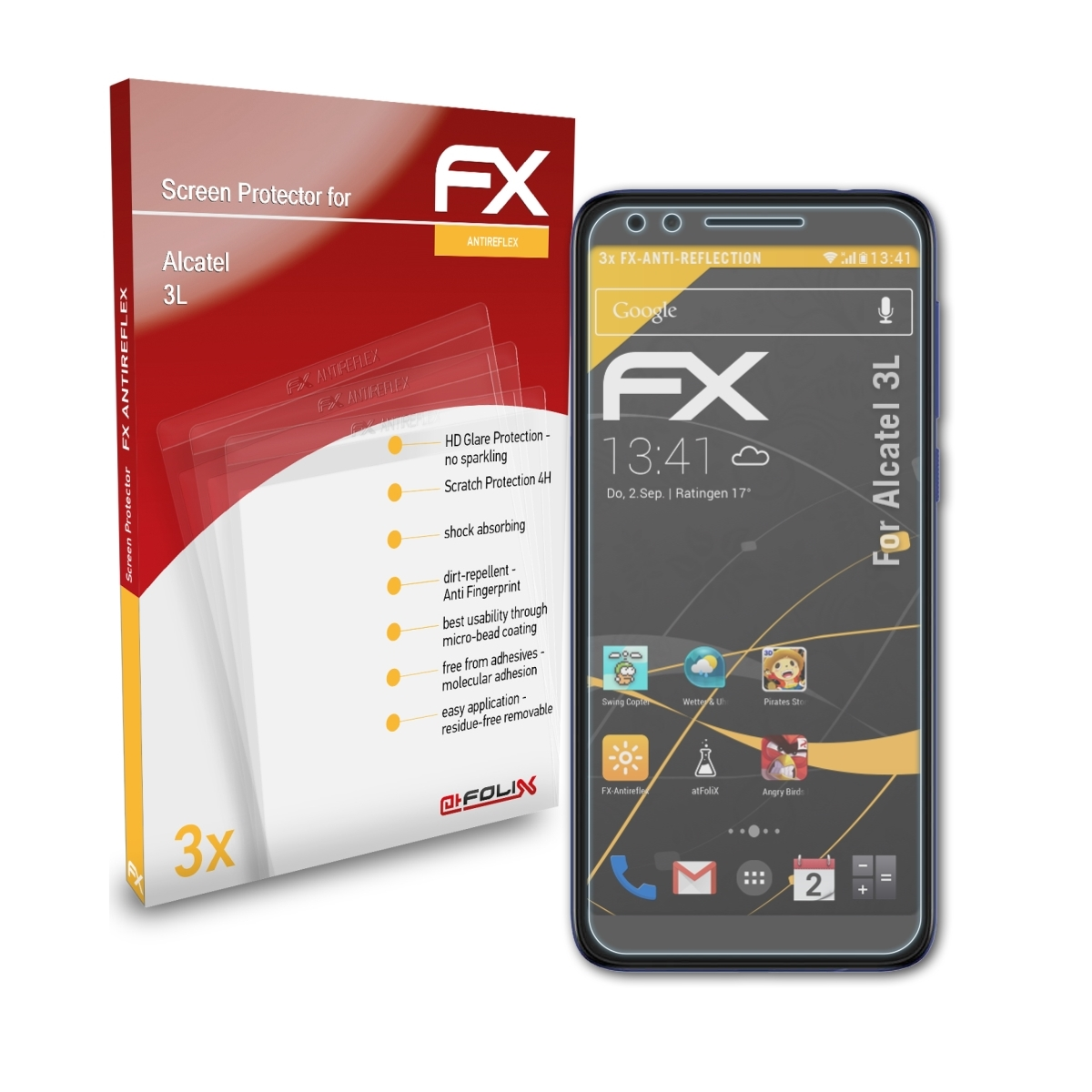 ATFOLIX 3x FX-Antireflex 3L) Alcatel Displayschutz(für