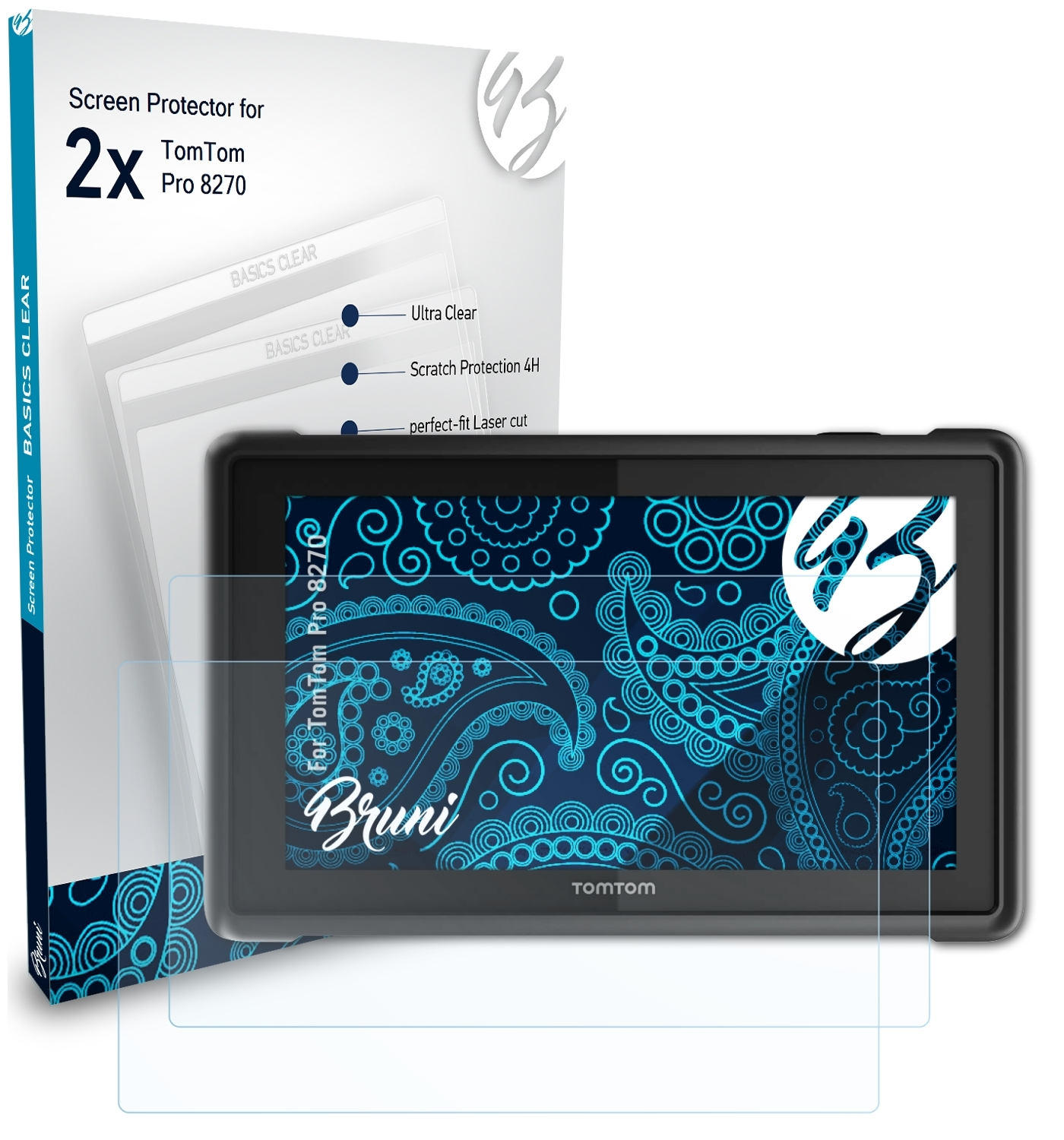 TomTom 2x Basics-Clear Pro 8270) BRUNI Schutzfolie(für