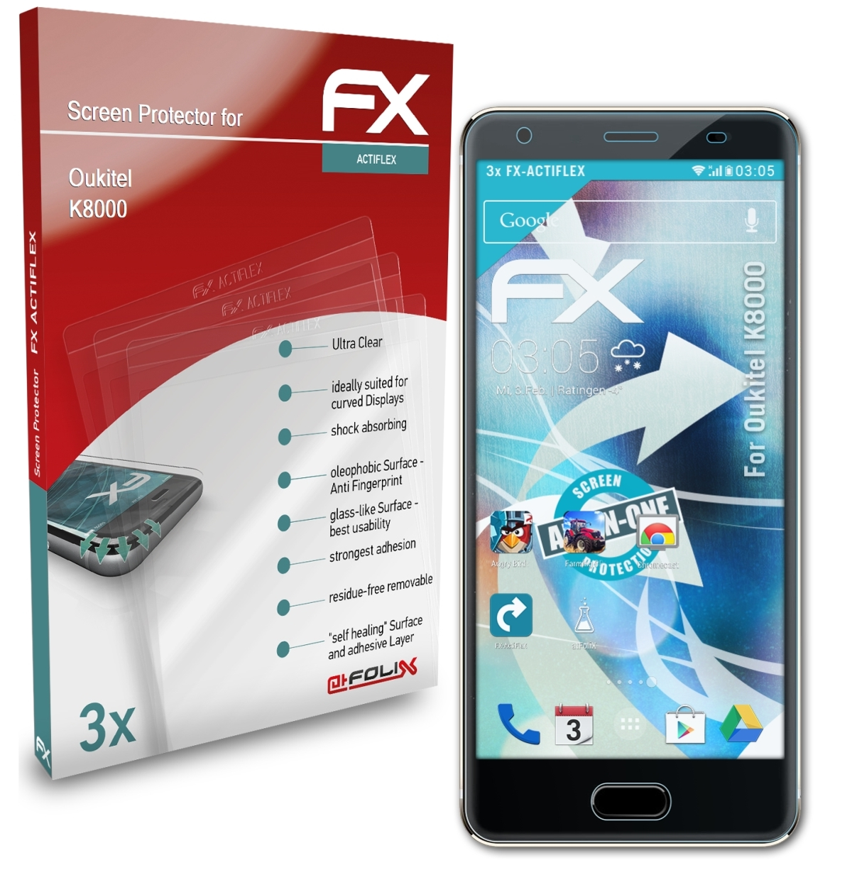 ATFOLIX 3x Displayschutz(für Oukitel K8000) FX-ActiFleX