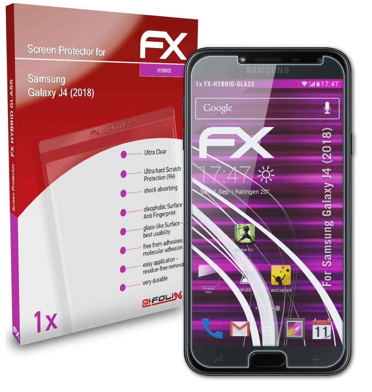 ATFOLIX FX-Hybrid-Glass Schutzglas(für Samsung Galaxy J4 (2018))