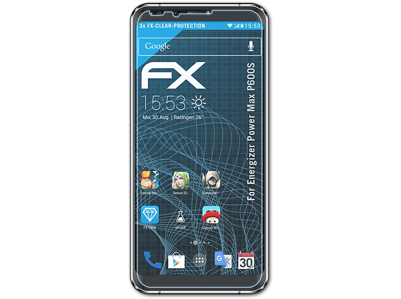 ATFOLIX 3x FX-Clear Displayschutz(für Energizer Power Max P600S)
