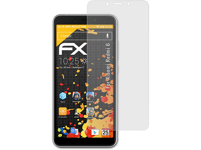 6) 3x ATFOLIX Redmi FX-Antireflex Xiaomi Displayschutz(für