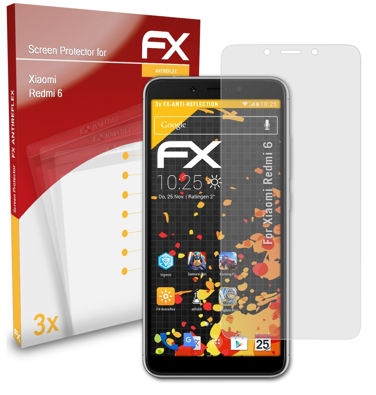 ATFOLIX 6) FX-Antireflex 3x Redmi Displayschutz(für Xiaomi