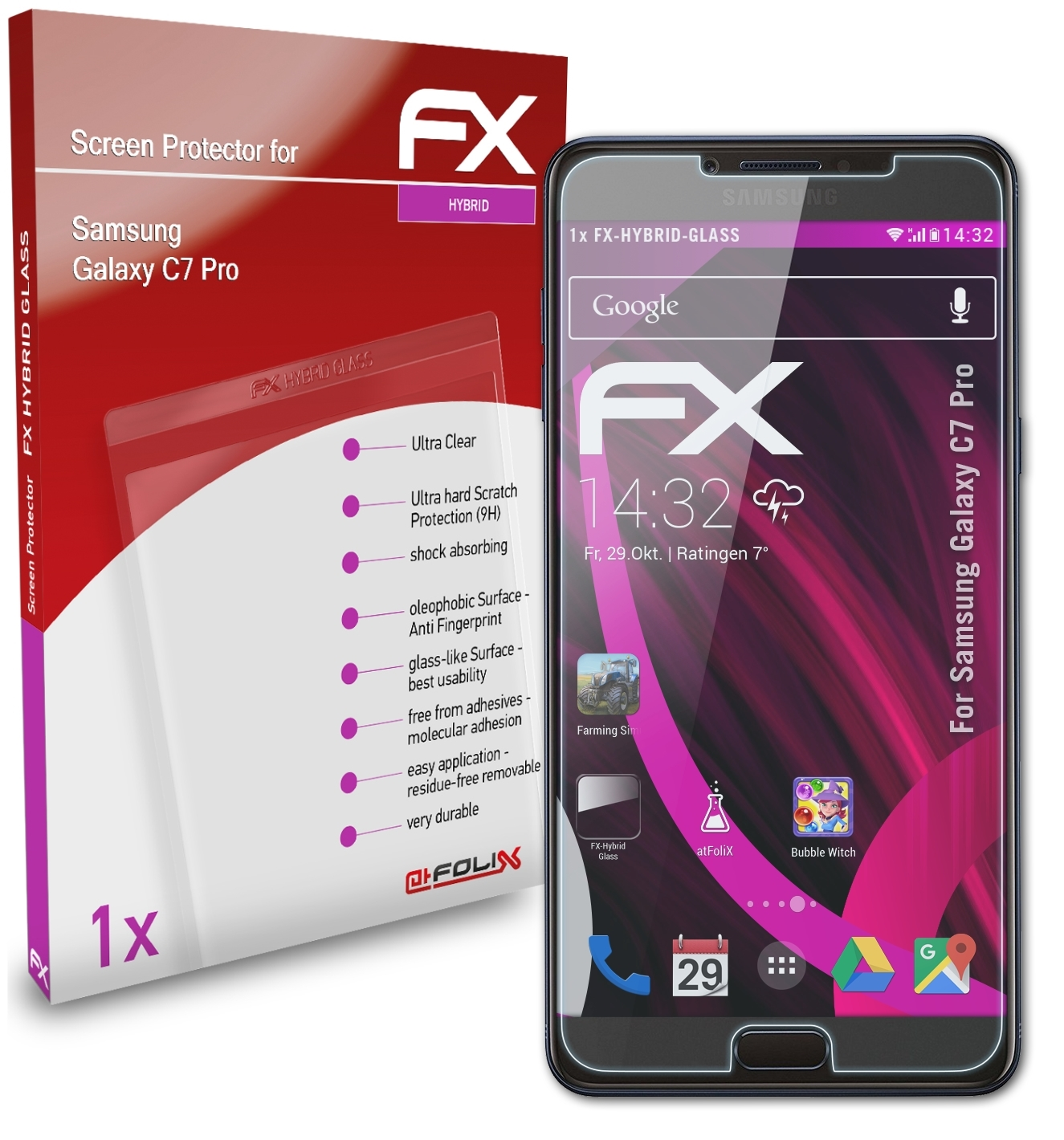 ATFOLIX FX-Hybrid-Glass Schutzglas(für Pro) Samsung Galaxy C7