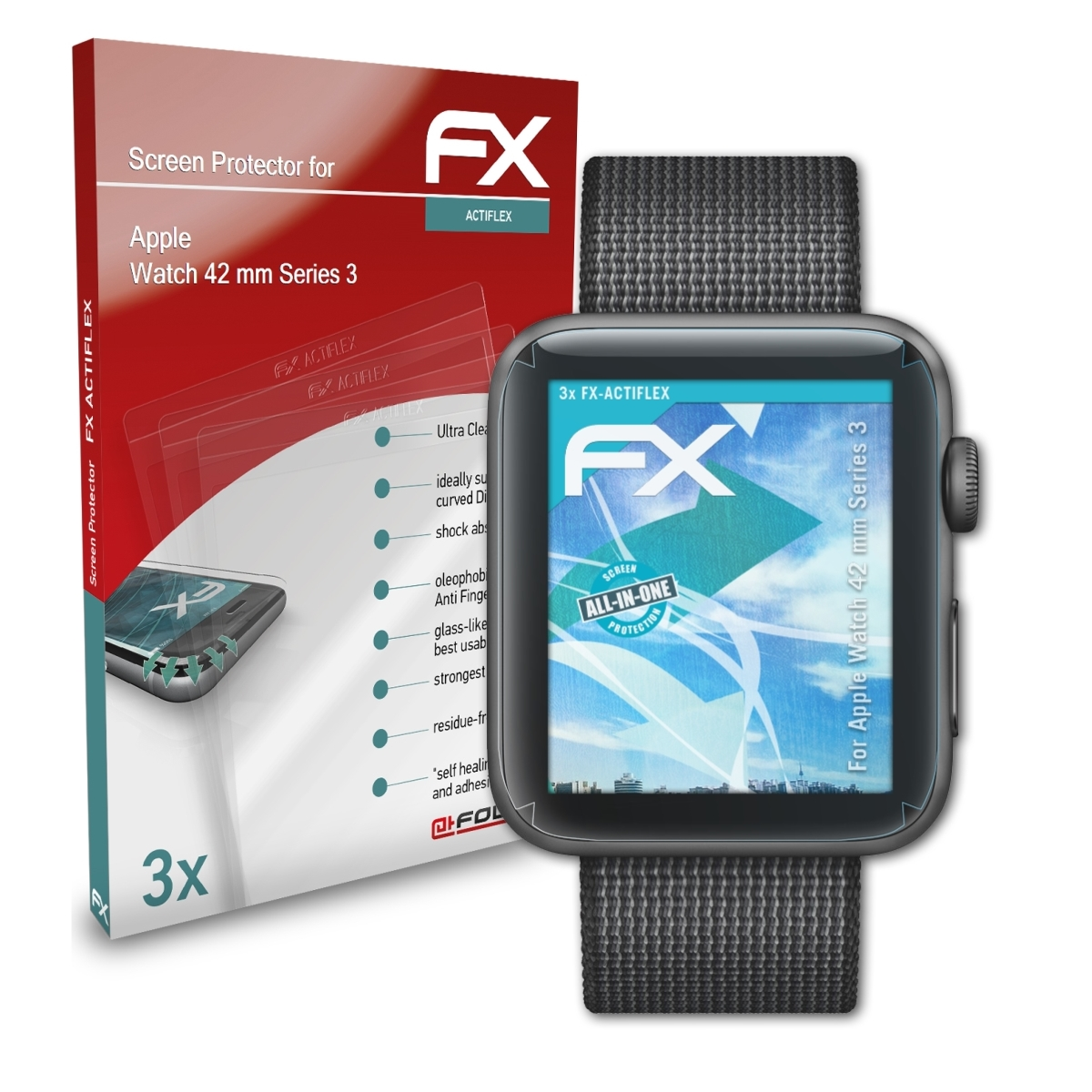 ATFOLIX 3x 3)) (Series 42 FX-ActiFleX Displayschutz(für Watch Apple mm