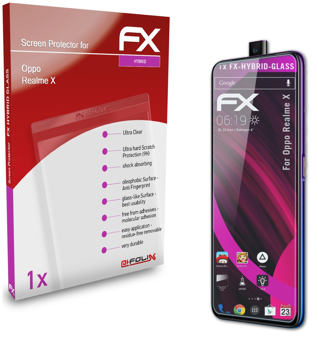 ATFOLIX FX-Hybrid-Glass X) Schutzglas(für Oppo Realme