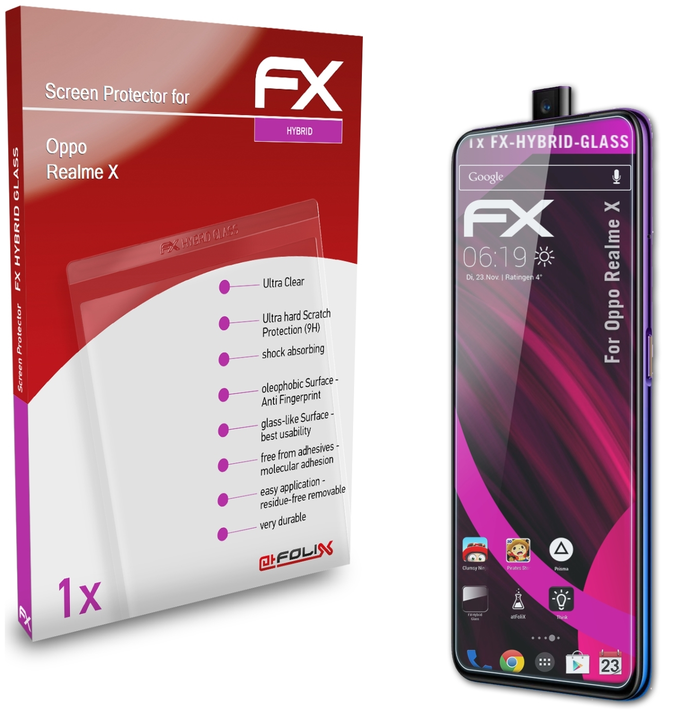 Oppo Schutzglas(für X) Realme FX-Hybrid-Glass ATFOLIX