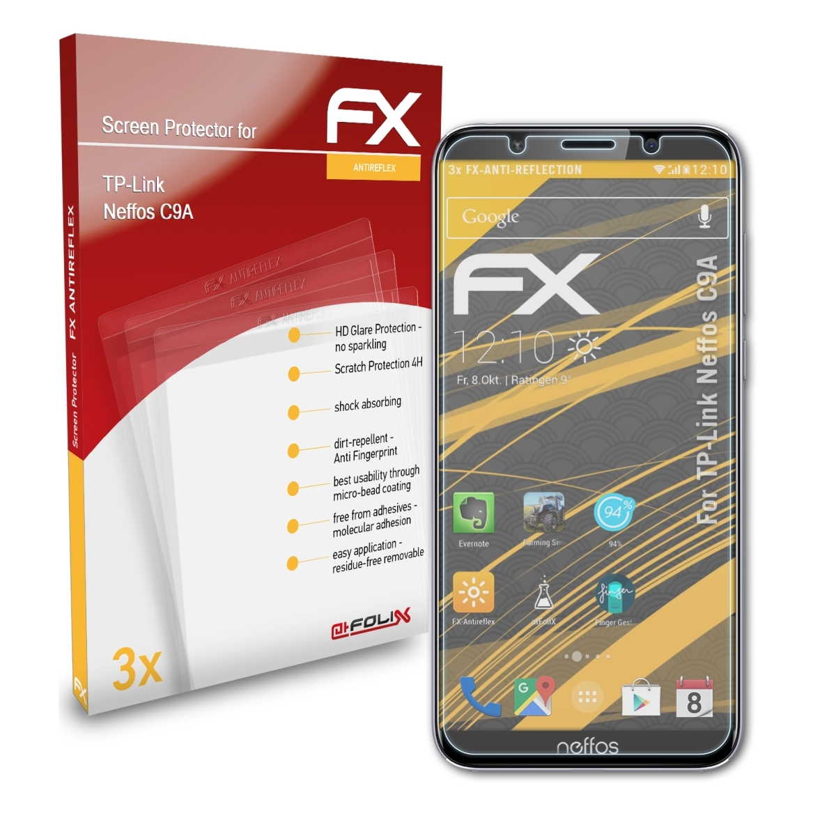 ATFOLIX 3x FX-Antireflex C9A) Displayschutz(für TP-Link Neffos