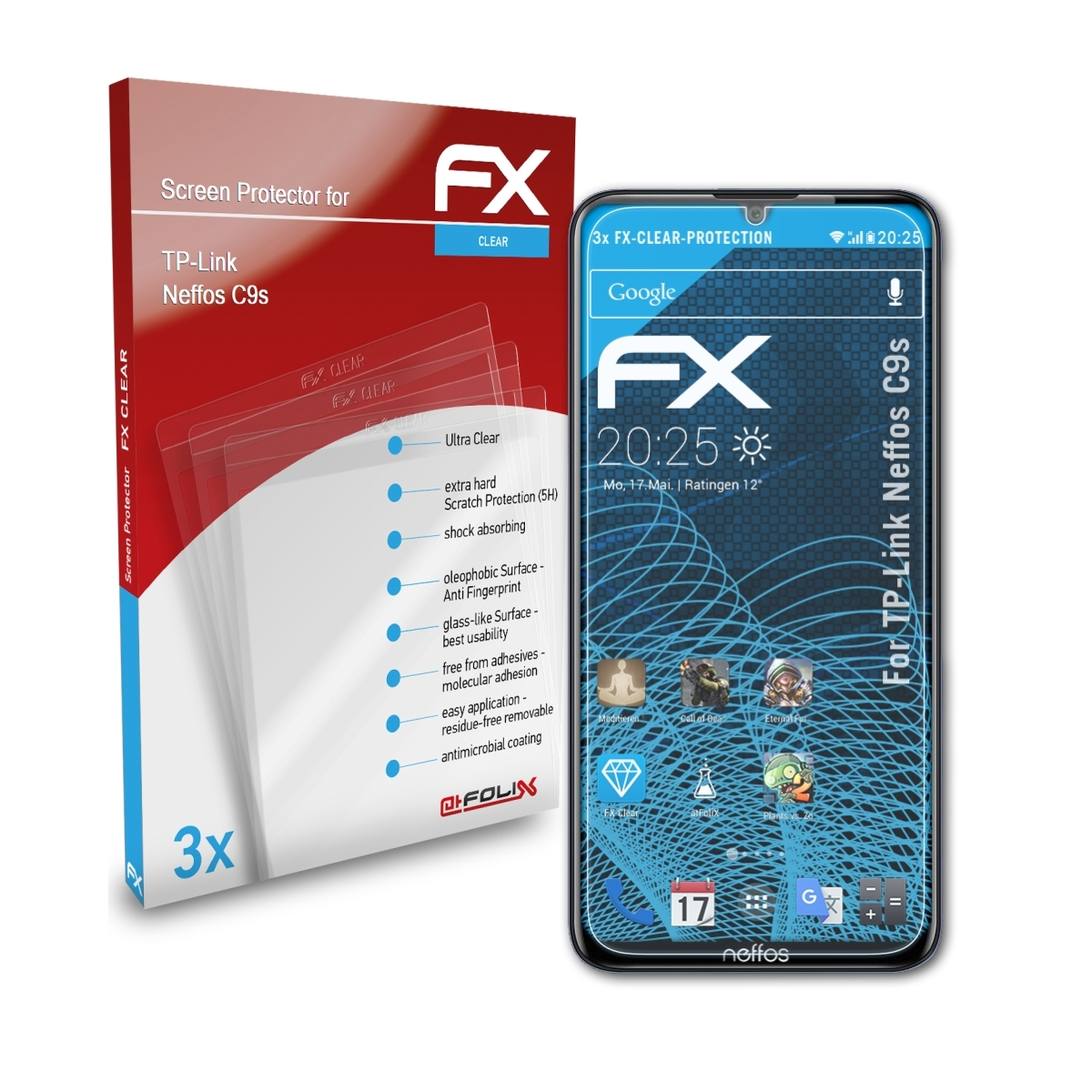 C9s) Neffos ATFOLIX 3x Displayschutz(für FX-Clear TP-Link