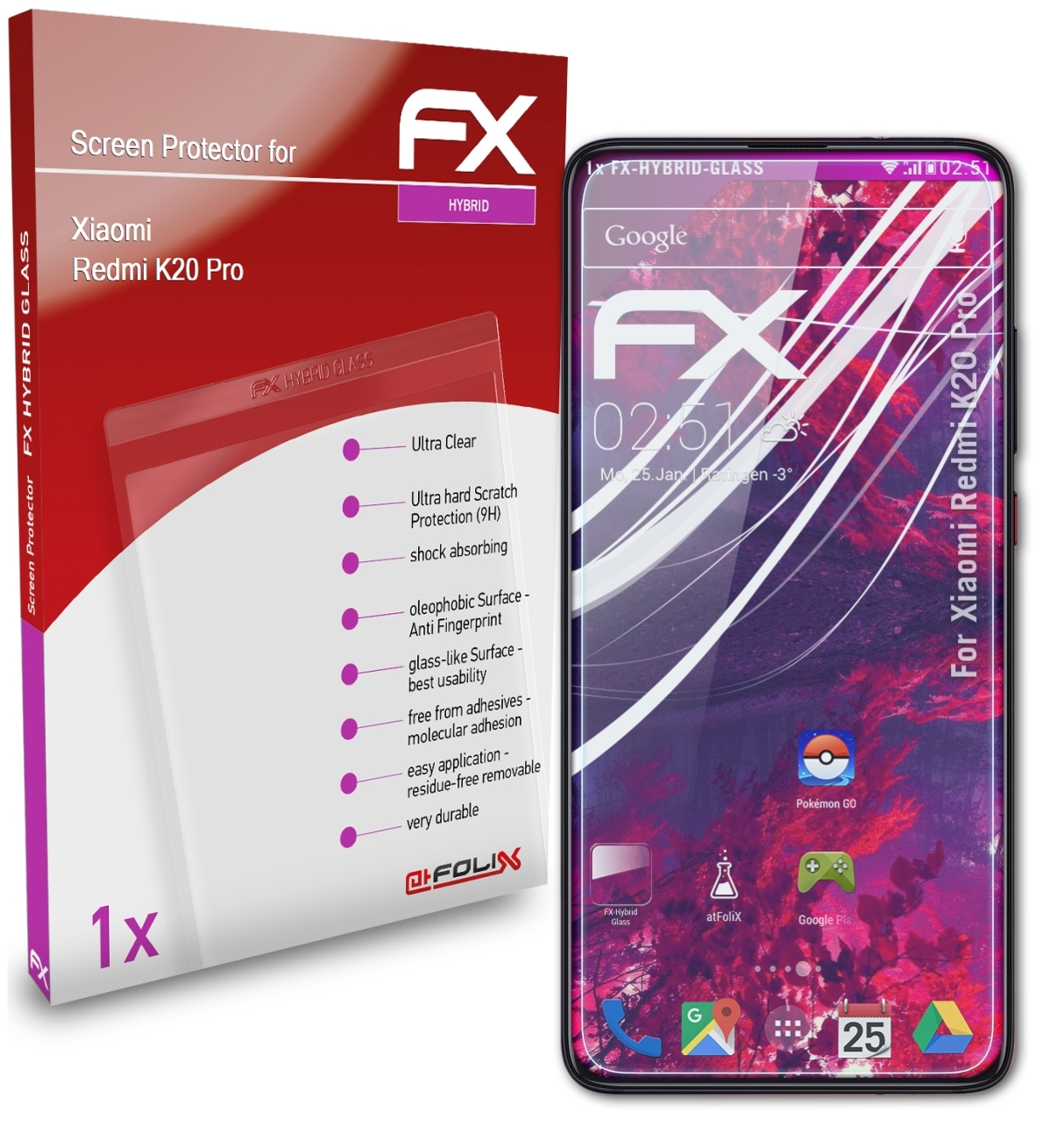 ATFOLIX K20 Pro) Schutzglas(für Xiaomi FX-Hybrid-Glass Redmi