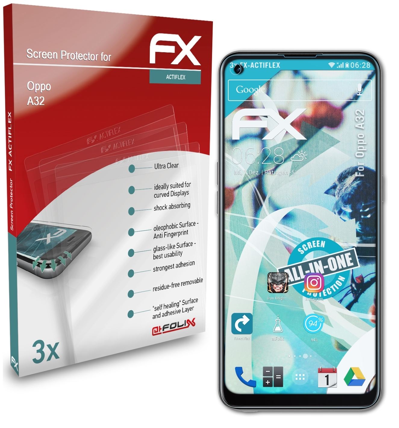 ATFOLIX 3x FX-ActiFleX Oppo Displayschutz(für A32)