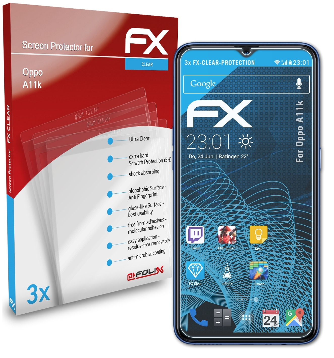 Displayschutz(für 3x A11k) Oppo ATFOLIX FX-Clear