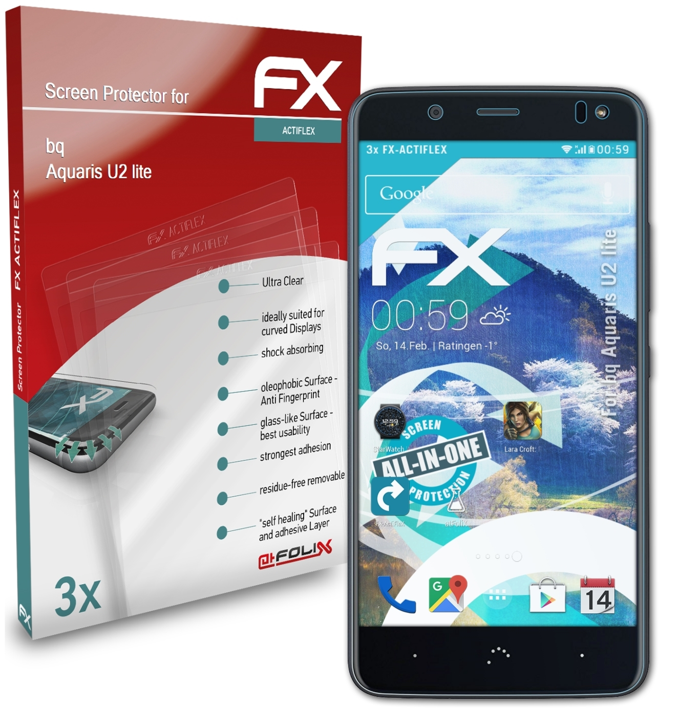 ATFOLIX 3x FX-ActiFleX Displayschutz(für lite) bq Aquaris U2