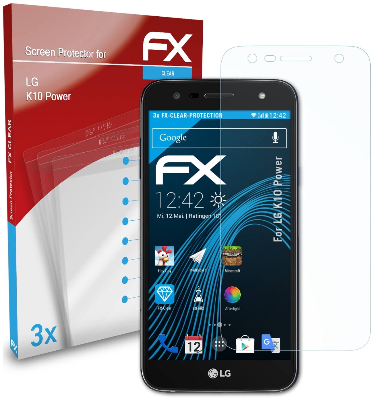 3x Power) K10 FX-Clear ATFOLIX Displayschutz(für LG