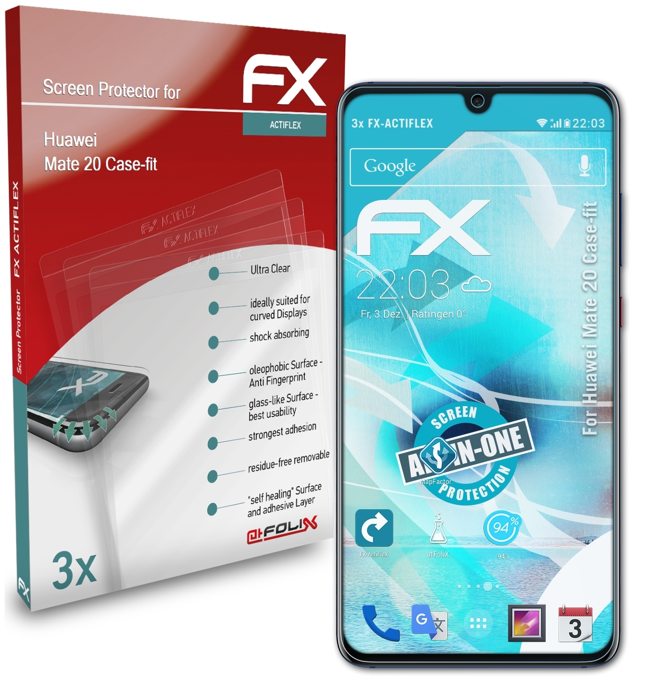 ATFOLIX 3x FX-ActiFleX Displayschutz(für (Case-fit)) 20 Mate Huawei