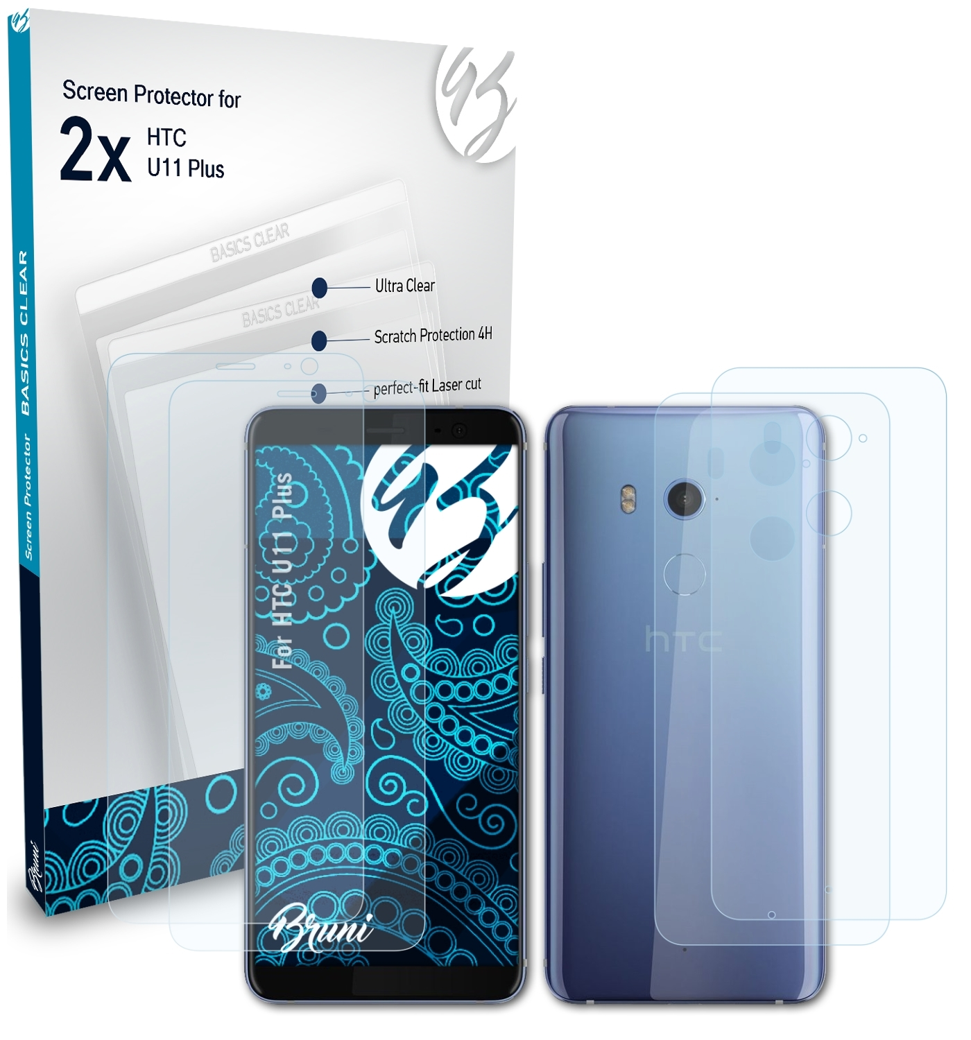 BRUNI 2x Basics-Clear Schutzfolie(für HTC U11 Plus)