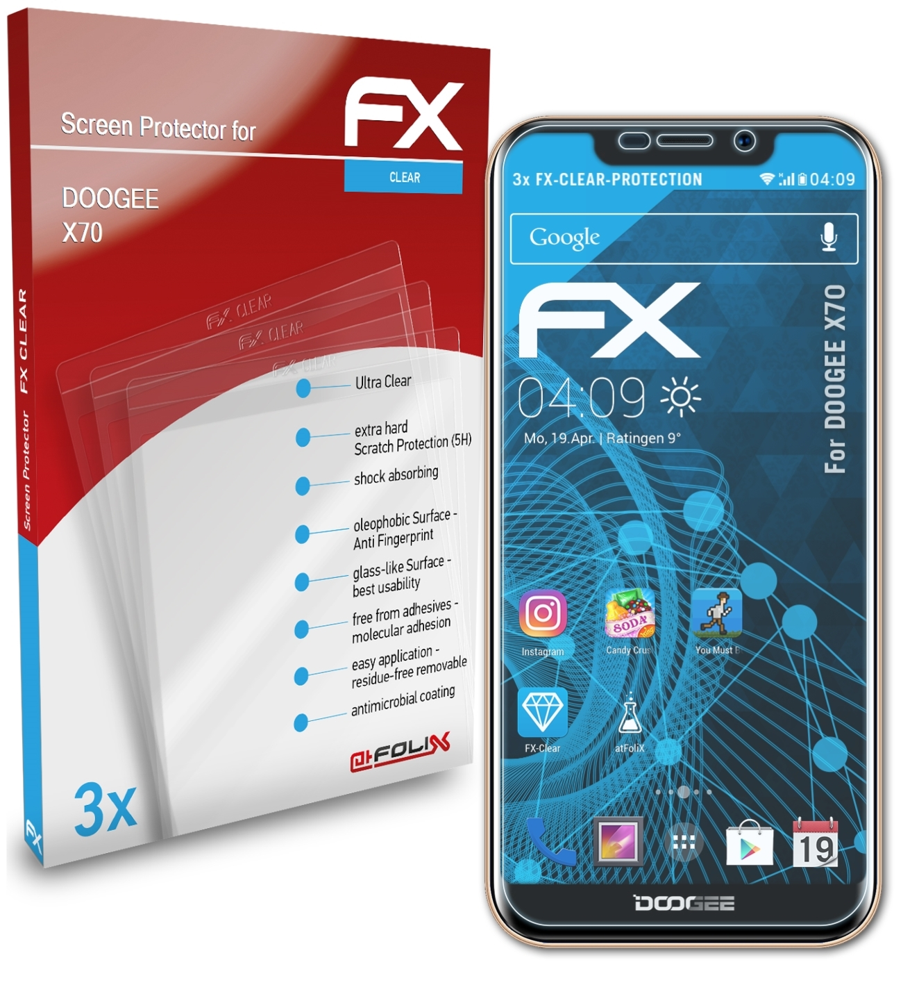 ATFOLIX 3x FX-Clear Displayschutz(für Doogee X70)