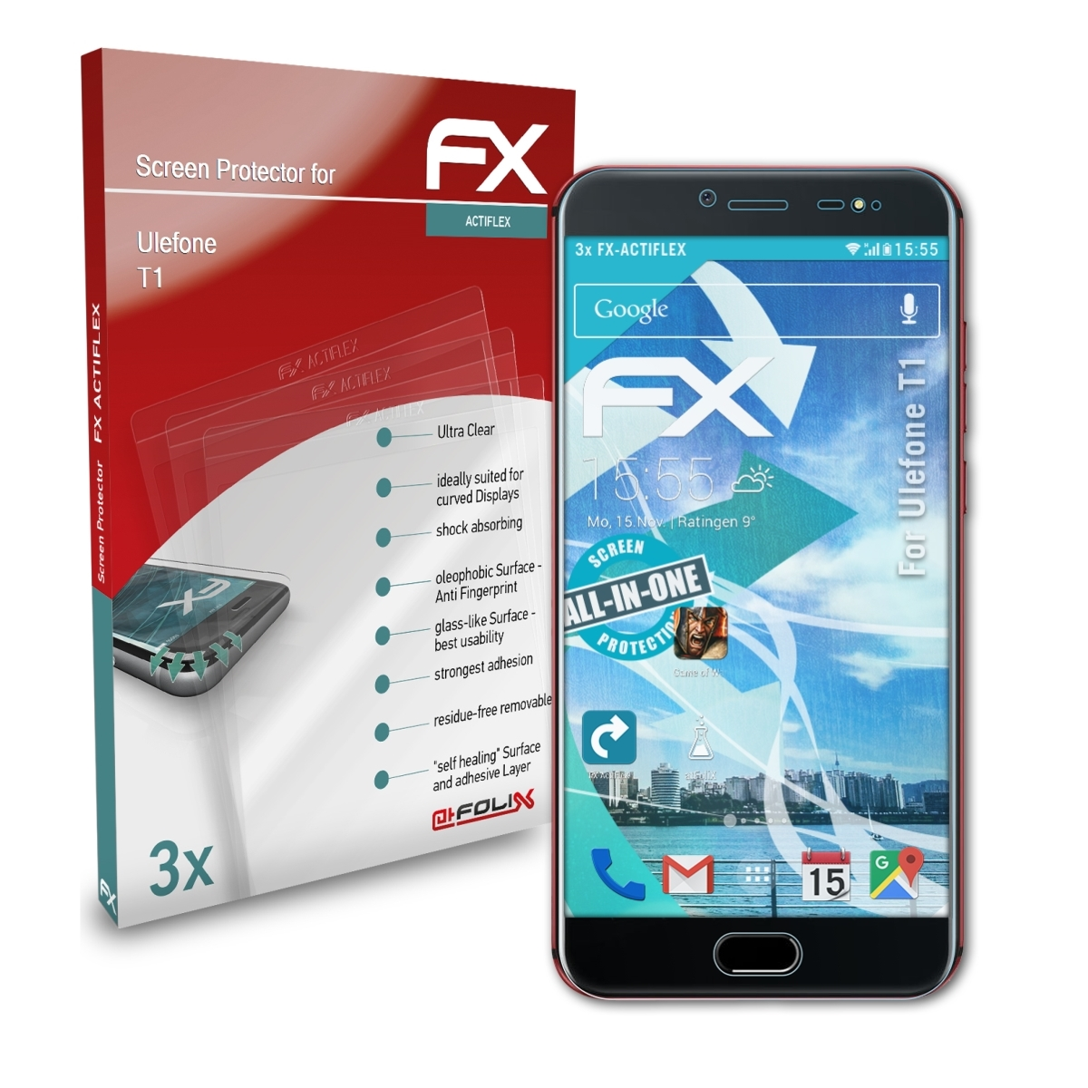 Ulefone T1) ATFOLIX 3x Displayschutz(für FX-ActiFleX