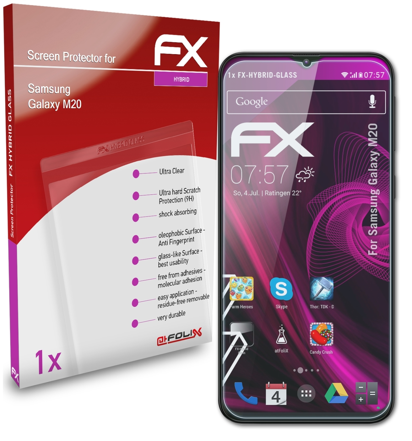 Galaxy M20) Samsung ATFOLIX FX-Hybrid-Glass Schutzglas(für