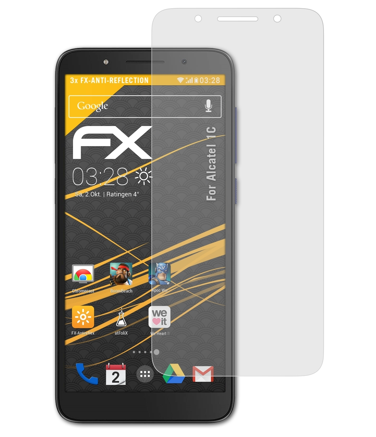 3x Alcatel 1C) ATFOLIX FX-Antireflex Displayschutz(für