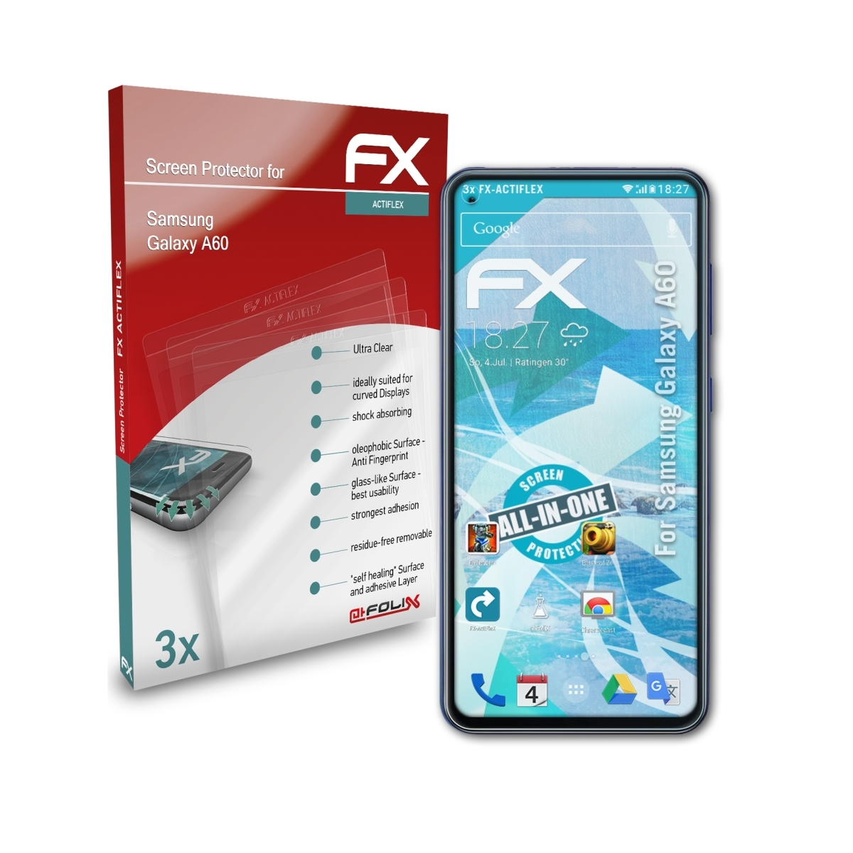 Displayschutz(für 3x ATFOLIX Galaxy Samsung A60) FX-ActiFleX