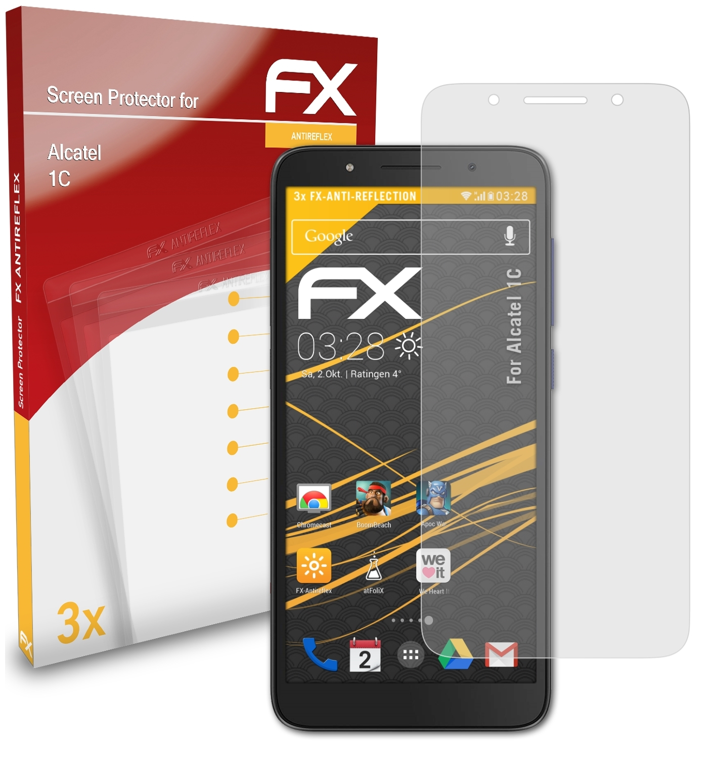 Alcatel 1C) ATFOLIX FX-Antireflex Displayschutz(für 3x