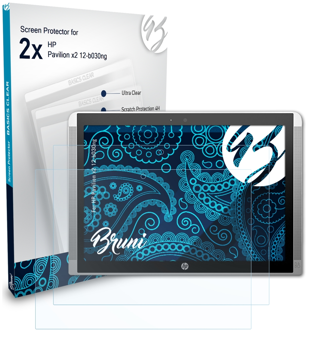 BRUNI 2x Basics-Clear Schutzfolie(für HP x2 Pavilion 12-b030ng)