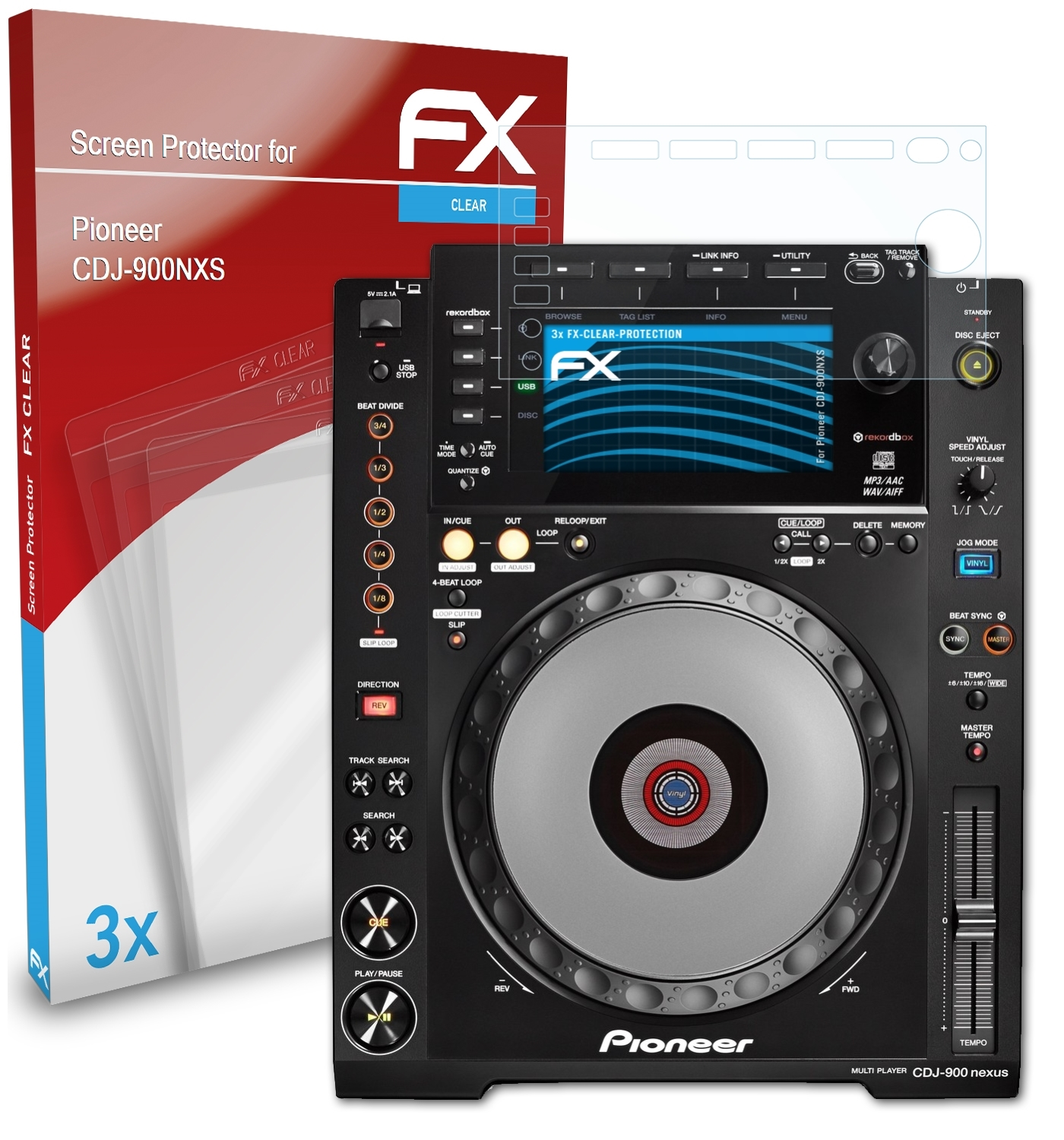 CDJ-900NXS) Pioneer ATFOLIX 3x FX-Clear Displayschutz(für