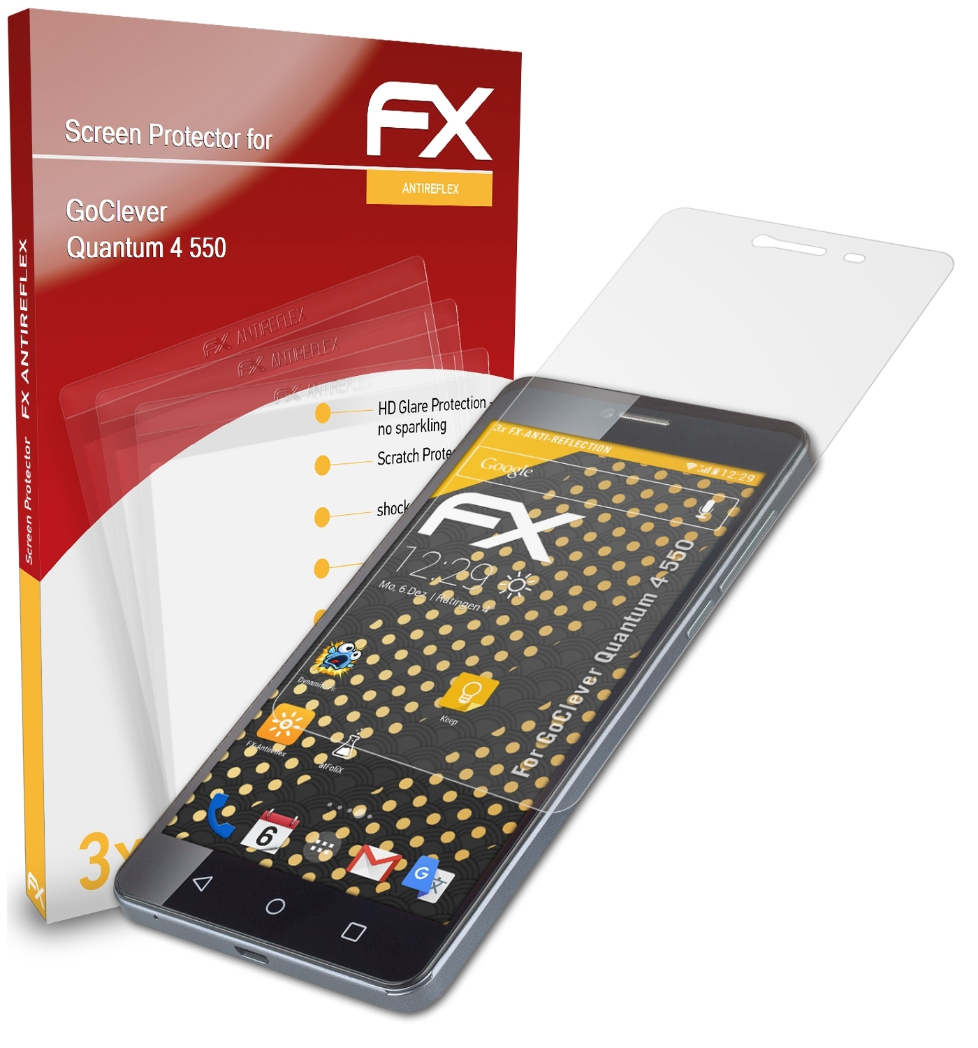 ATFOLIX 3x FX-Antireflex Displayschutz(für Quantum 550) 4 GoClever