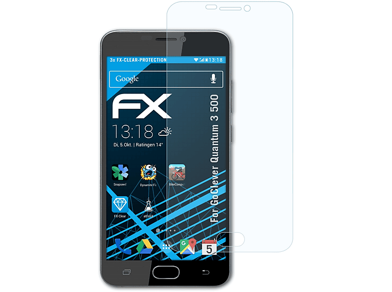 ATFOLIX 3x 500) GoClever Quantum 3 Displayschutz(für FX-Clear