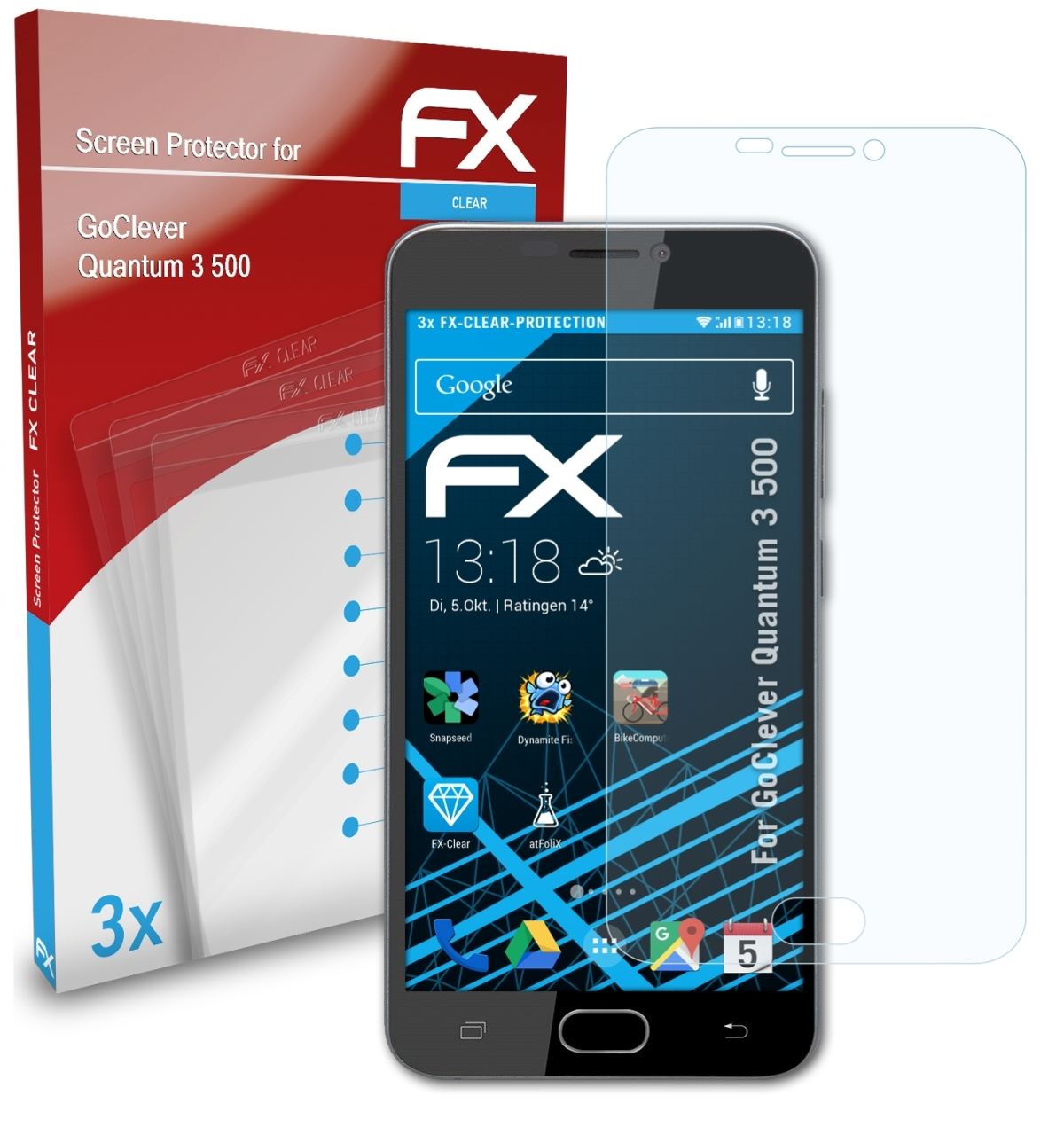 Quantum FX-Clear GoClever 500) 3x Displayschutz(für ATFOLIX 3