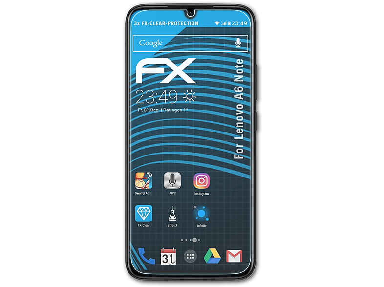 ATFOLIX 3x A6 FX-Clear Note) Displayschutz(für Lenovo