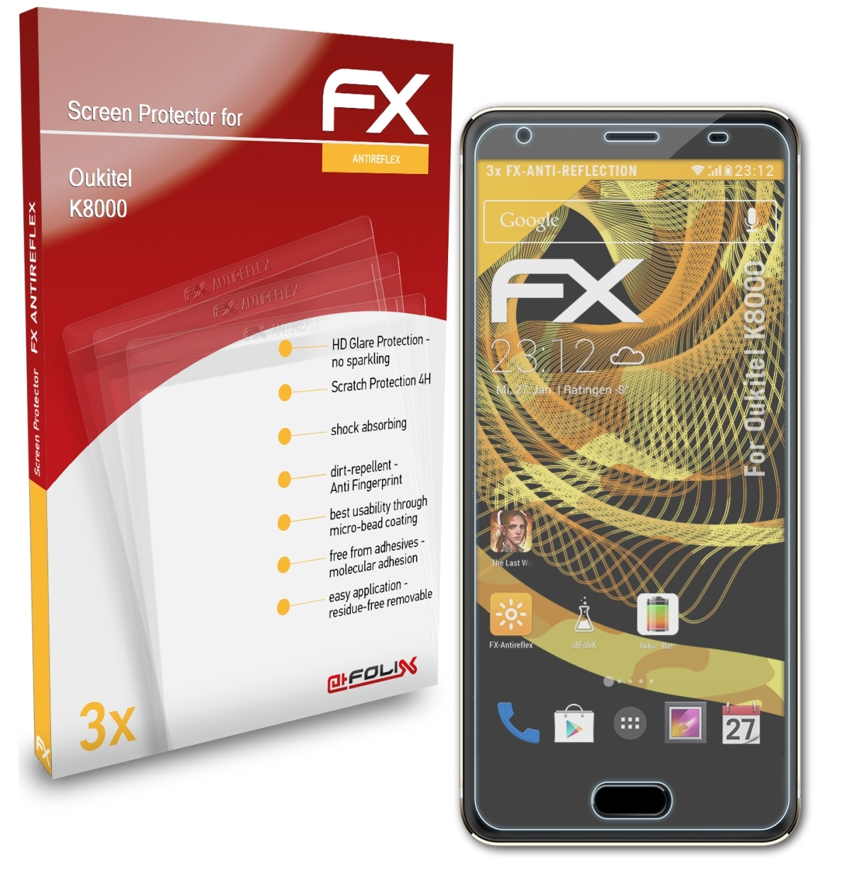 3x FX-Antireflex K8000) ATFOLIX Displayschutz(für Oukitel