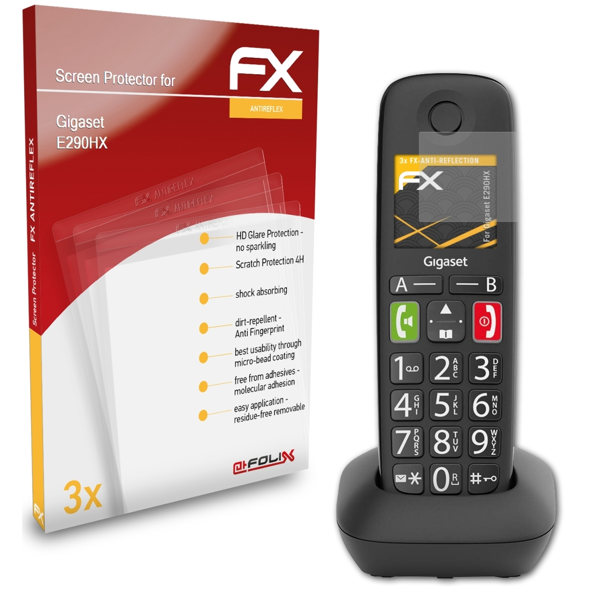 ATFOLIX E290HX) 3x FX-Antireflex Displayschutz(für Gigaset