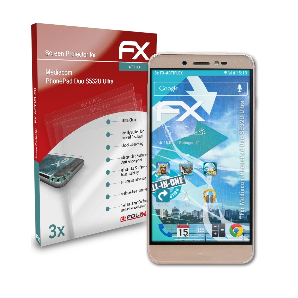 ATFOLIX 3x FX-ActiFleX Displayschutz(für Ultra) Duo Mediacom S532U PhonePad