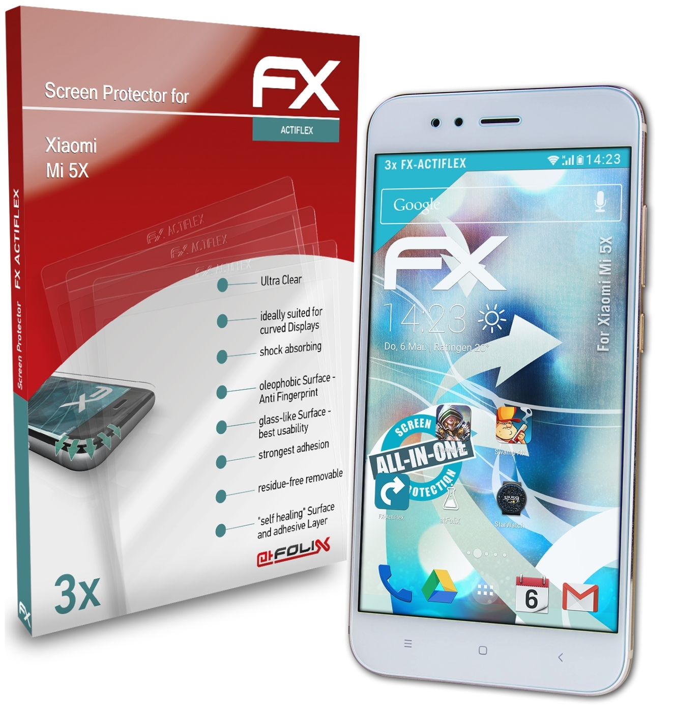 ATFOLIX 3x FX-ActiFleX Displayschutz(für Xiaomi 5X) Mi