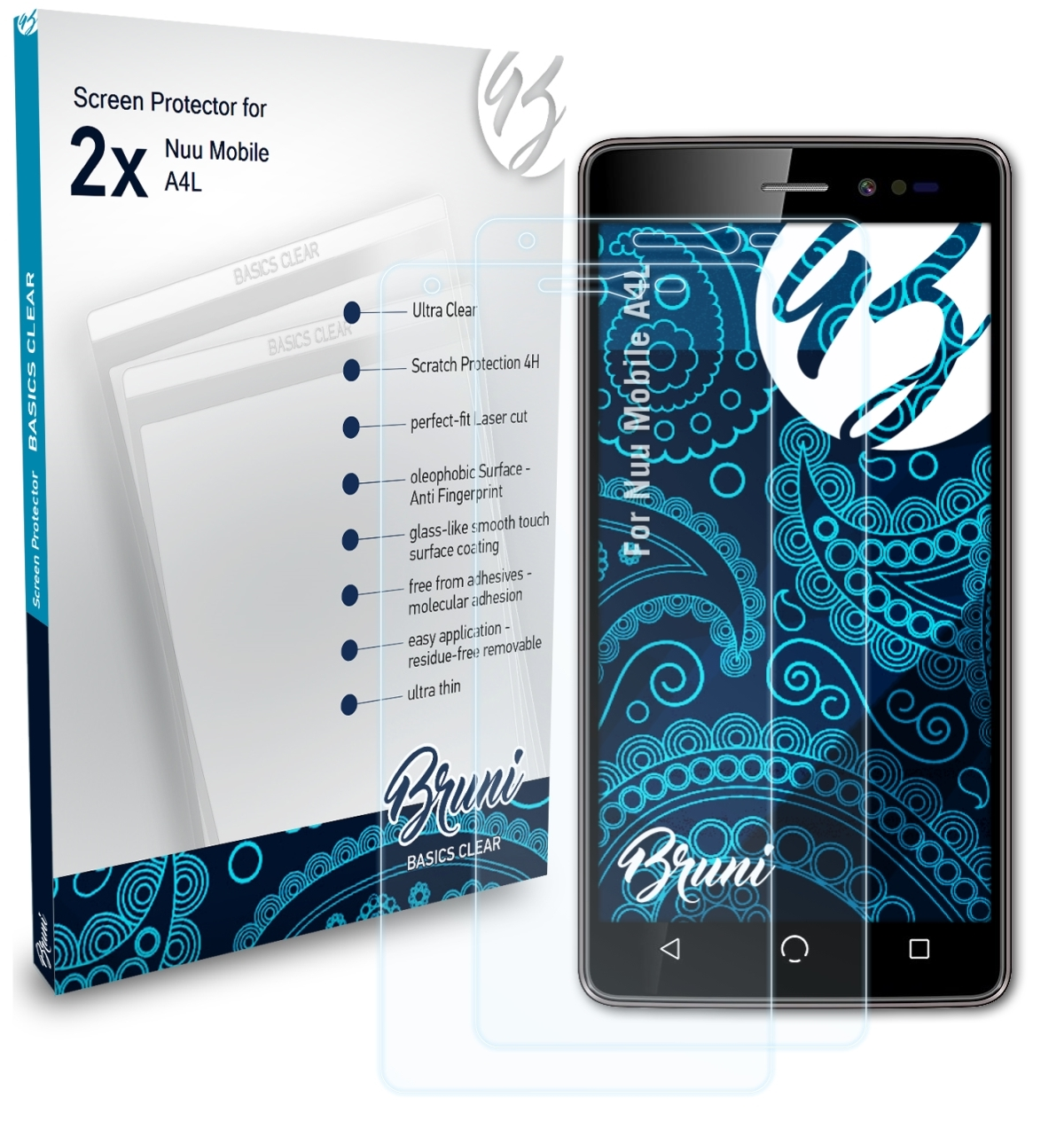 BRUNI 2x Basics-Clear Schutzfolie(für Nuu Mobile A4L)