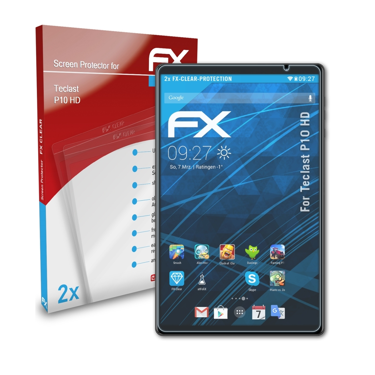ATFOLIX 2x FX-Clear P10 Teclast HD) Displayschutz(für