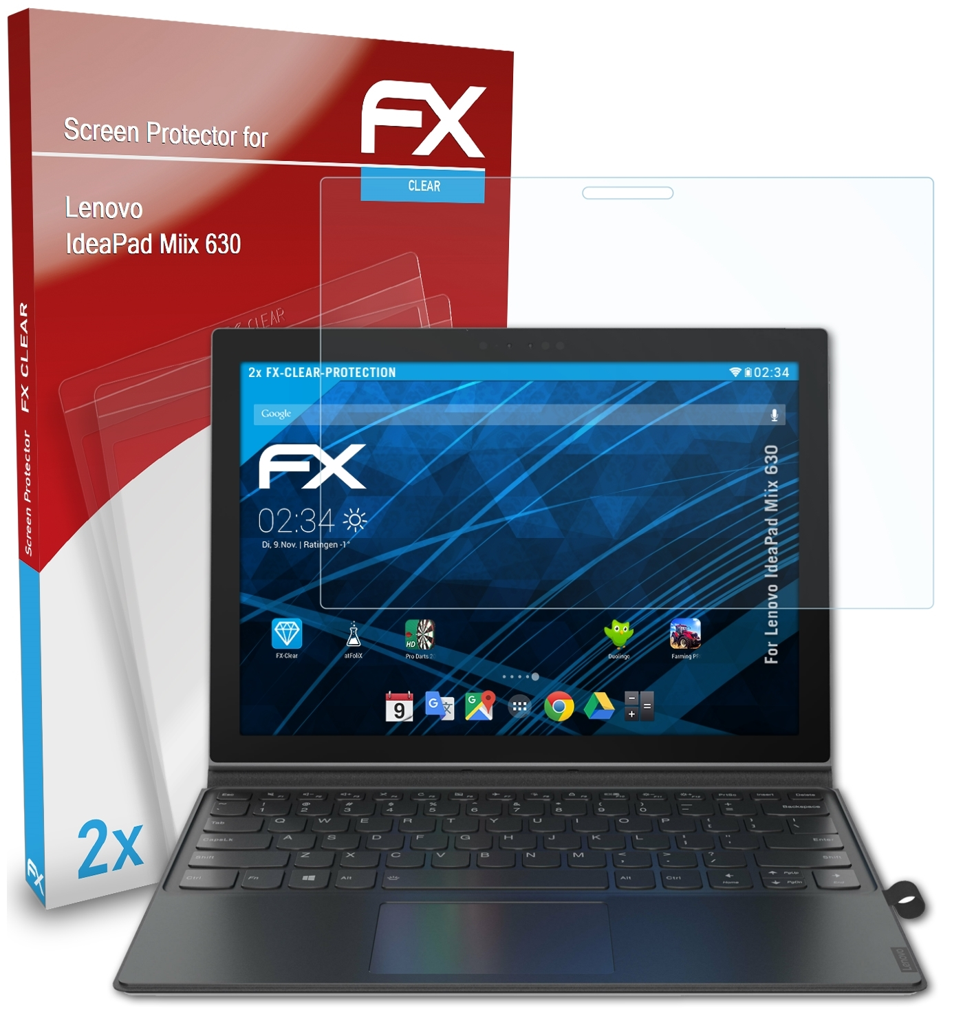 2x 630) Displayschutz(für FX-Clear Miix ATFOLIX Lenovo IdeaPad
