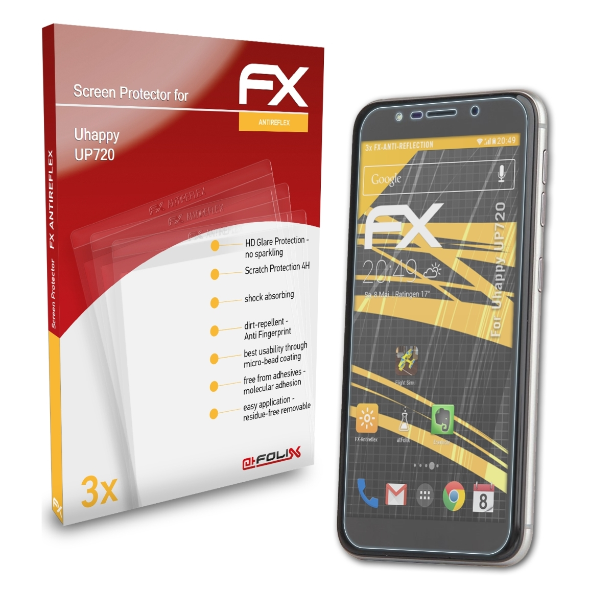 ATFOLIX 3x FX-Antireflex Displayschutz(für Uhappy UP720)