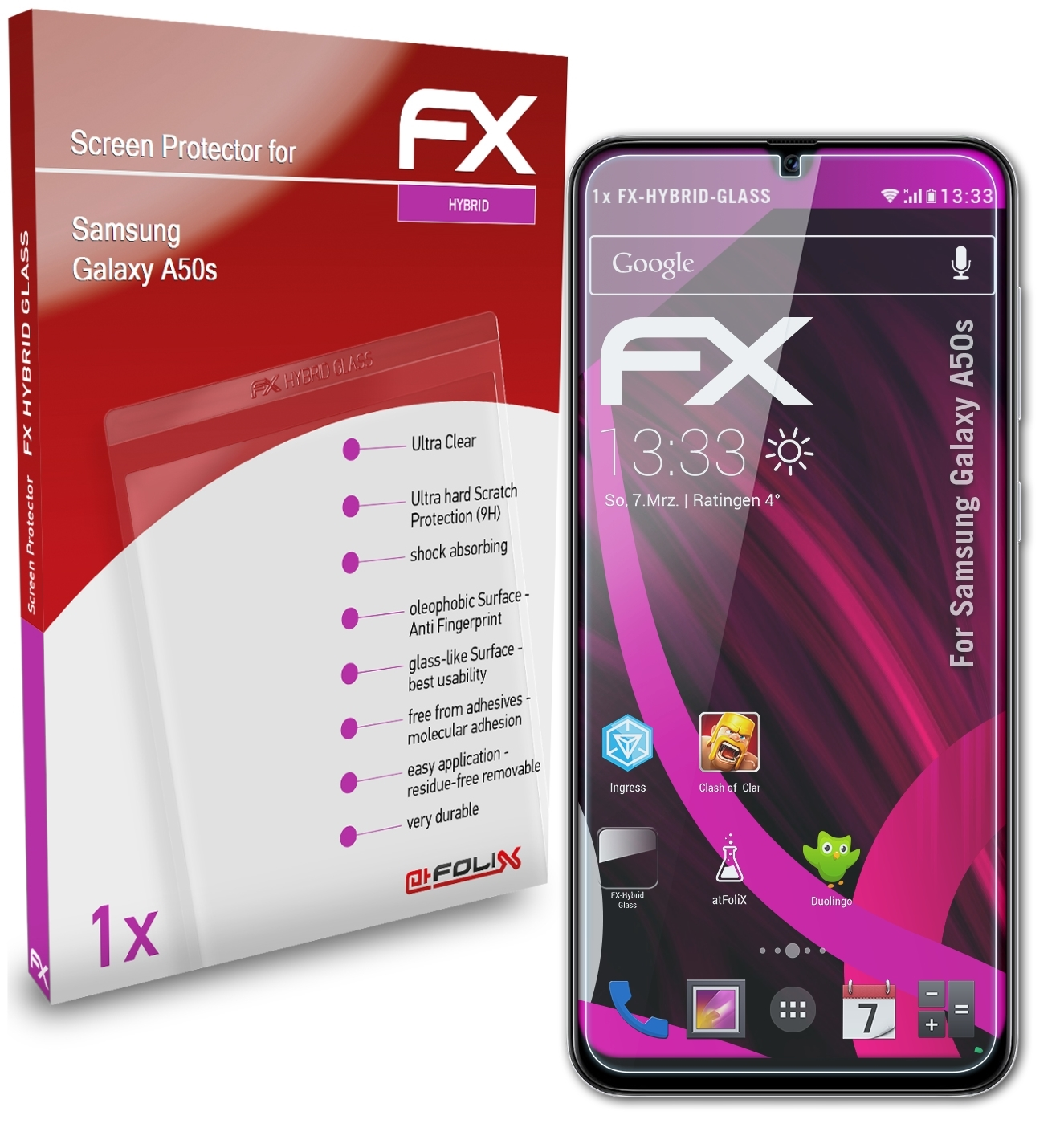 ATFOLIX FX-Hybrid-Glass Schutzglas(für Samsung A50s) Galaxy