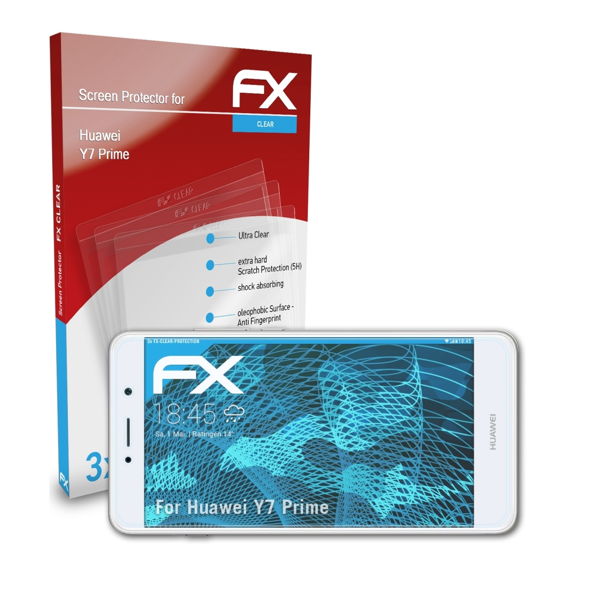 ATFOLIX 3x FX-Clear Huawei Displayschutz(für Prime) Y7