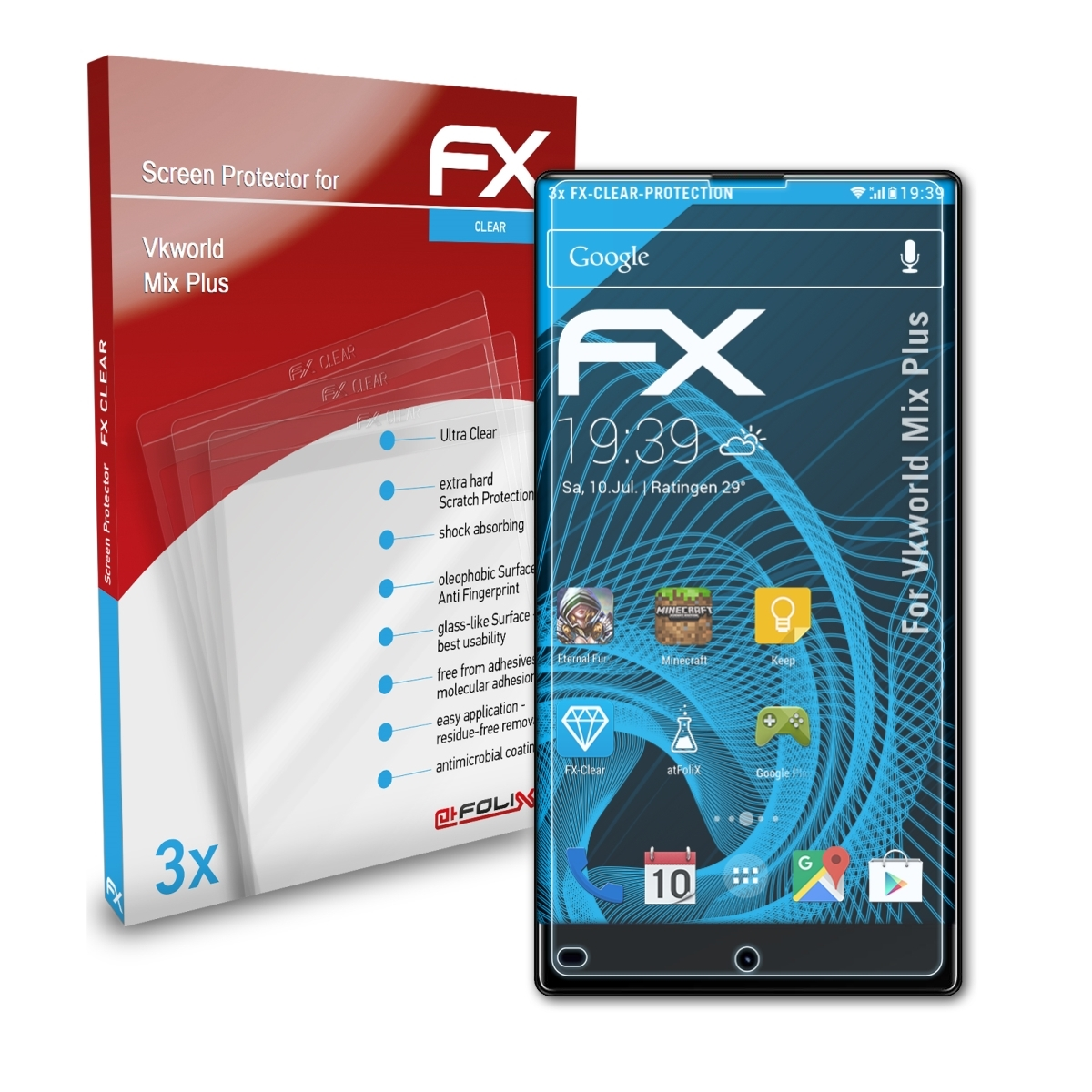 ATFOLIX Plus) Vkworld 3x Displayschutz(für FX-Clear Mix