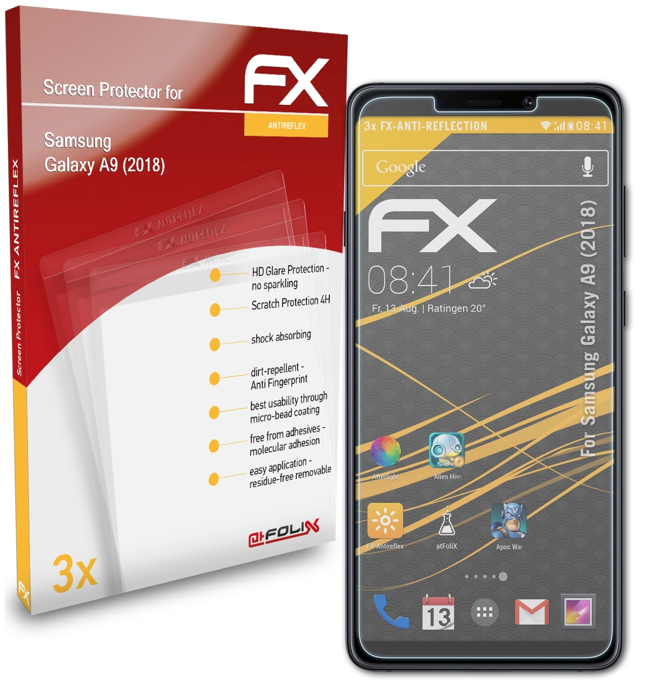 3x A9 Samsung ATFOLIX (2018)) Displayschutz(für FX-Antireflex Galaxy