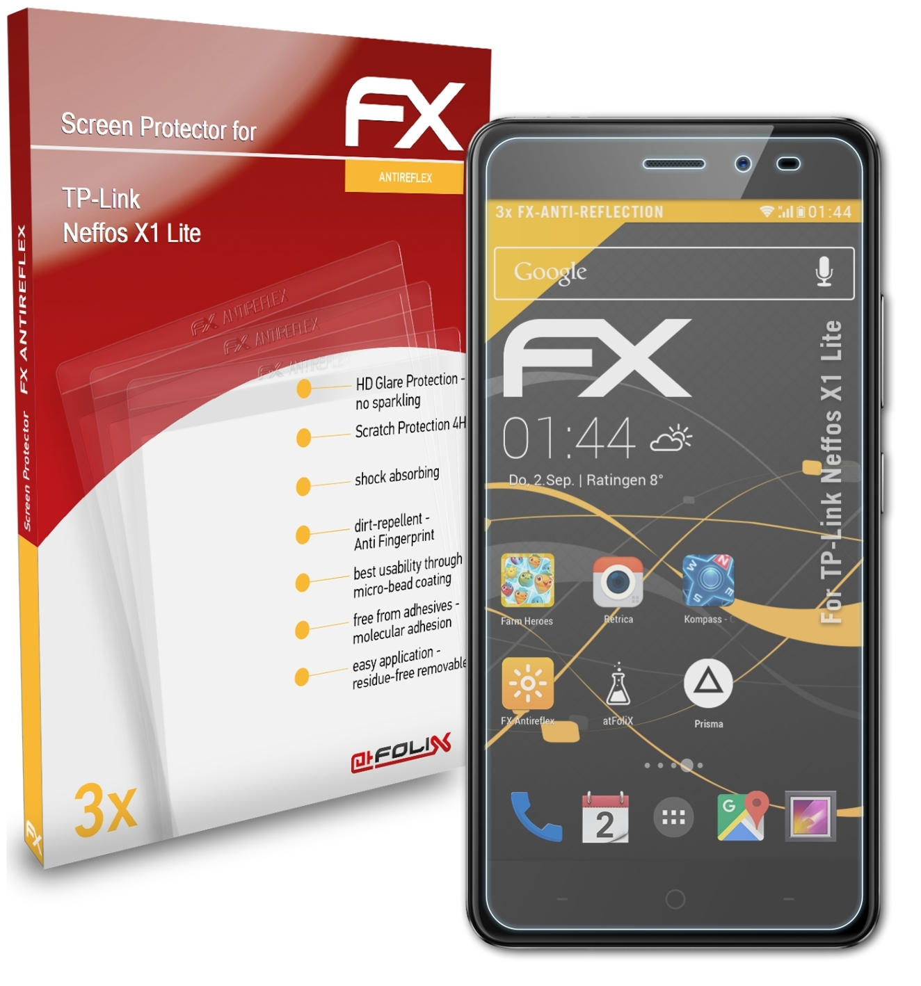 ATFOLIX 3x FX-Antireflex Displayschutz(für TP-Link Neffos Lite) X1