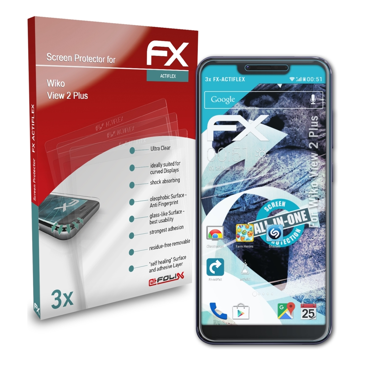 Plus) 3x ATFOLIX 2 View Displayschutz(für Wiko FX-ActiFleX